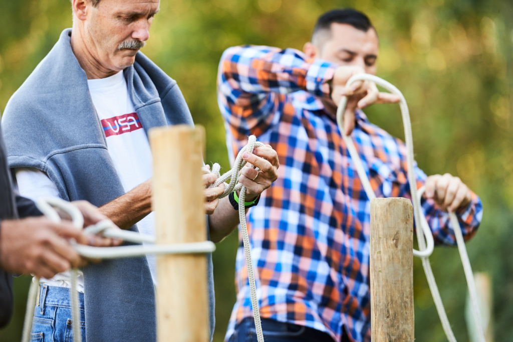 participants making knots for the Forest Games