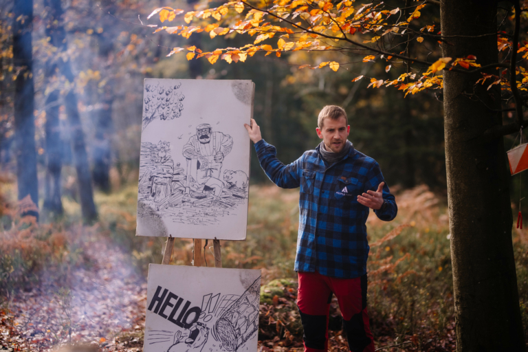 animator briefing the participants on the Forest Games