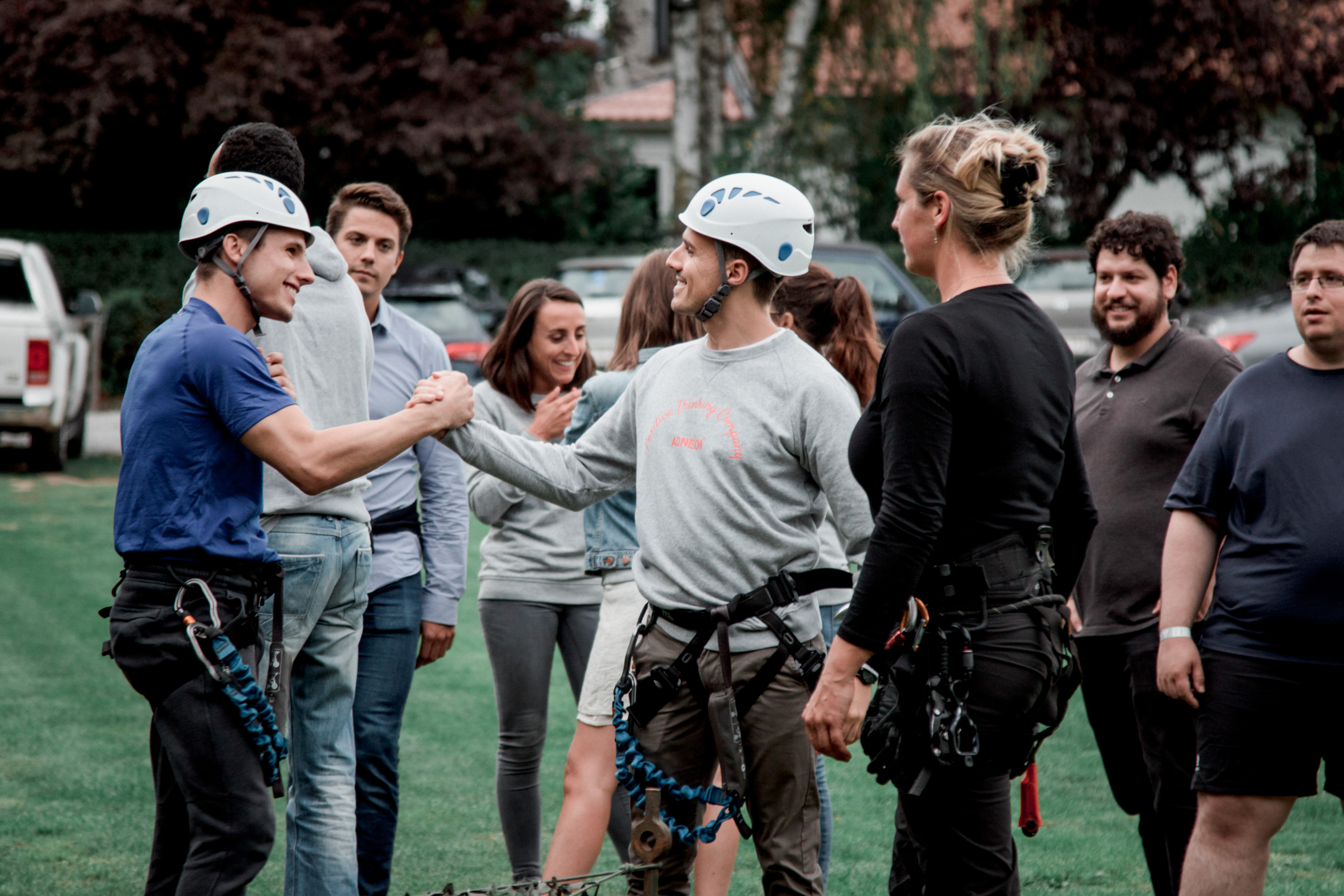 participants shaking hands after a Secret Agent School activity