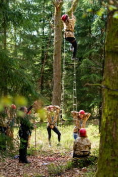 participante qui fait l'ascension d’une échelle commando lors du Step out of your comfort zone