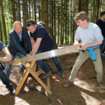 cutting tree during adventure trail