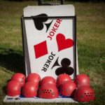 giant cards and helmets waiting for the start of the event Bridge Room at the Castle Investigation