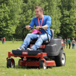 participant maneuvering a zero turn in the Jengame