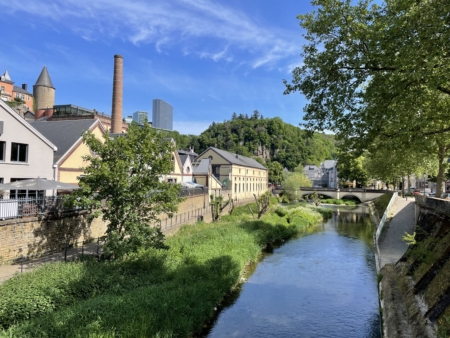 View on the river Alzette in front of the Tero River house Luxembourg